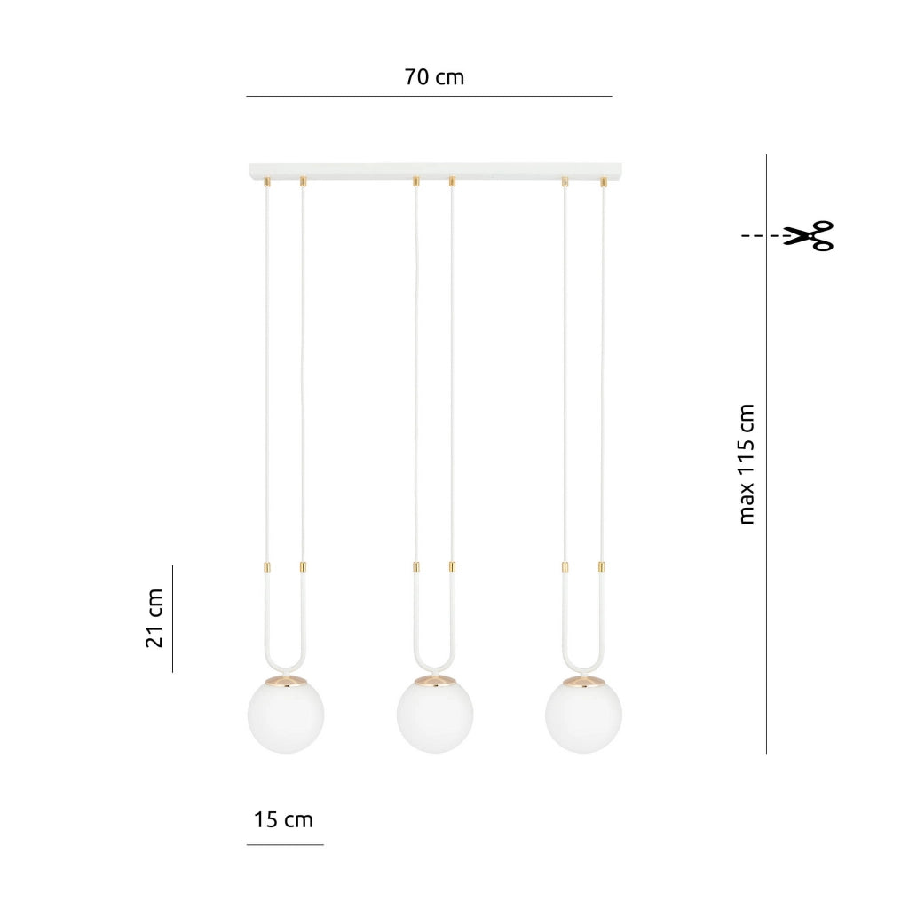 Lampadario Emibig Glam 3 luci E14 bianco oro opale