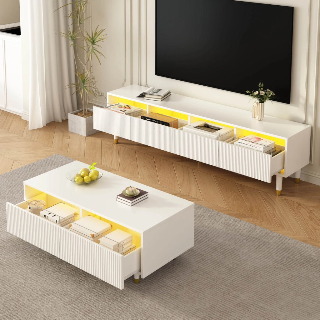 Tavolino LED moderno - Zephmum - Cassetti, luce LED a cambio colore