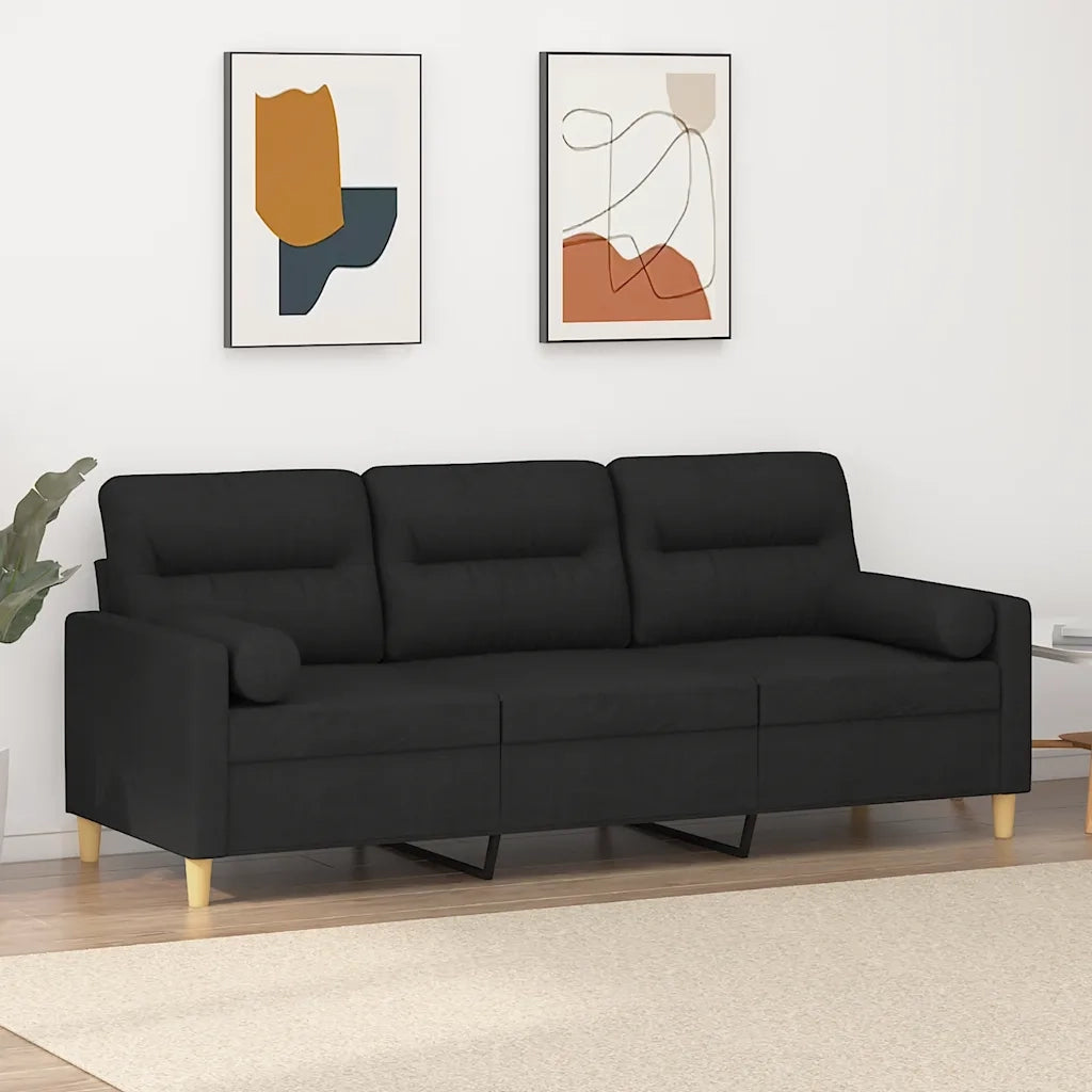 Divano | Divano da soggiorno | Sofa a 3 Posti con Cuscini Nero 180 cm in Tessuto