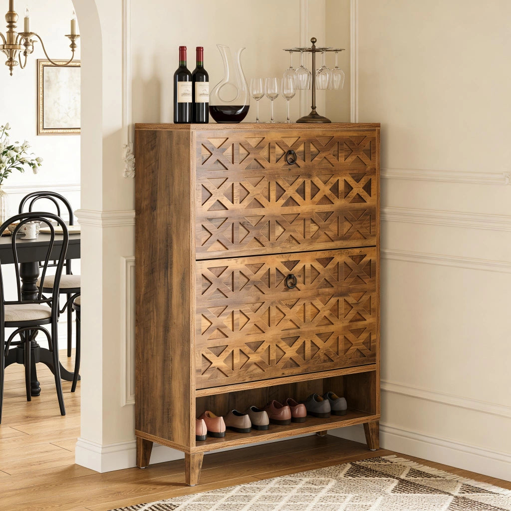 SCARPIERA 80x24x110 cm Marrone in MDF e metallo, 2 cassetti basculanti