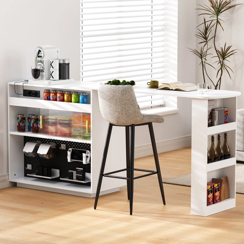 Tavolo Bar Allungabile ¨C MINIMAL ¨C Bianco, con LED e Vano Contenitore