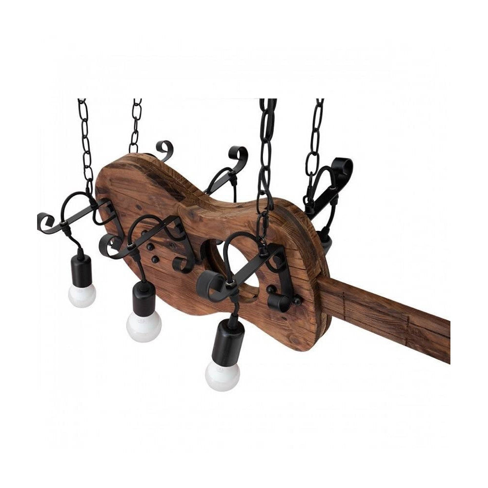 Trade Shop - Lampadario Sospensione Design Guitar In Legno Forma Chitarra 6 Attacchi E27 A53 -