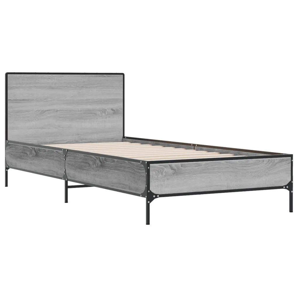 Letto singolo | Letto per adulti | Giroletto Grigio Sonoma 100x200 cm Legno Multistrato e Metallo