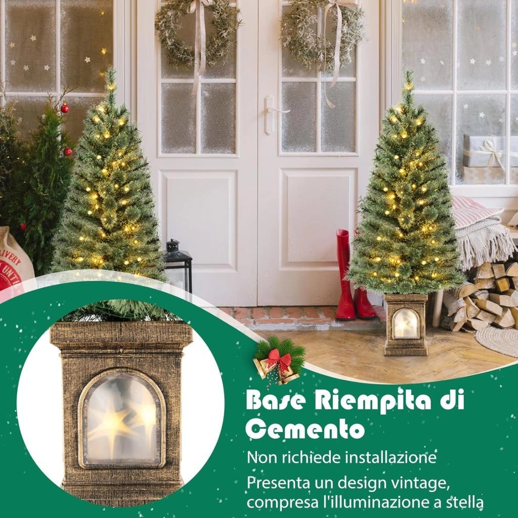 Albero di Natale Piccolo da Tavolo 120 cm, Albero di Natale Artificiale in Vaso con Luci e Rami Densi, Decorazione Natalizia per Casa, Ufficio e Negozio (Verde e Bronzo)