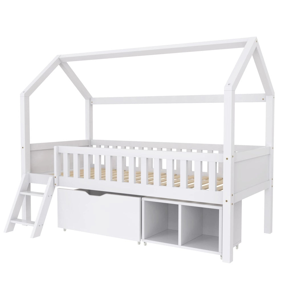 Letto Casetta Bambini 200x90 con Cassetti e Sponde ¨C Xylo ¨C Bianco