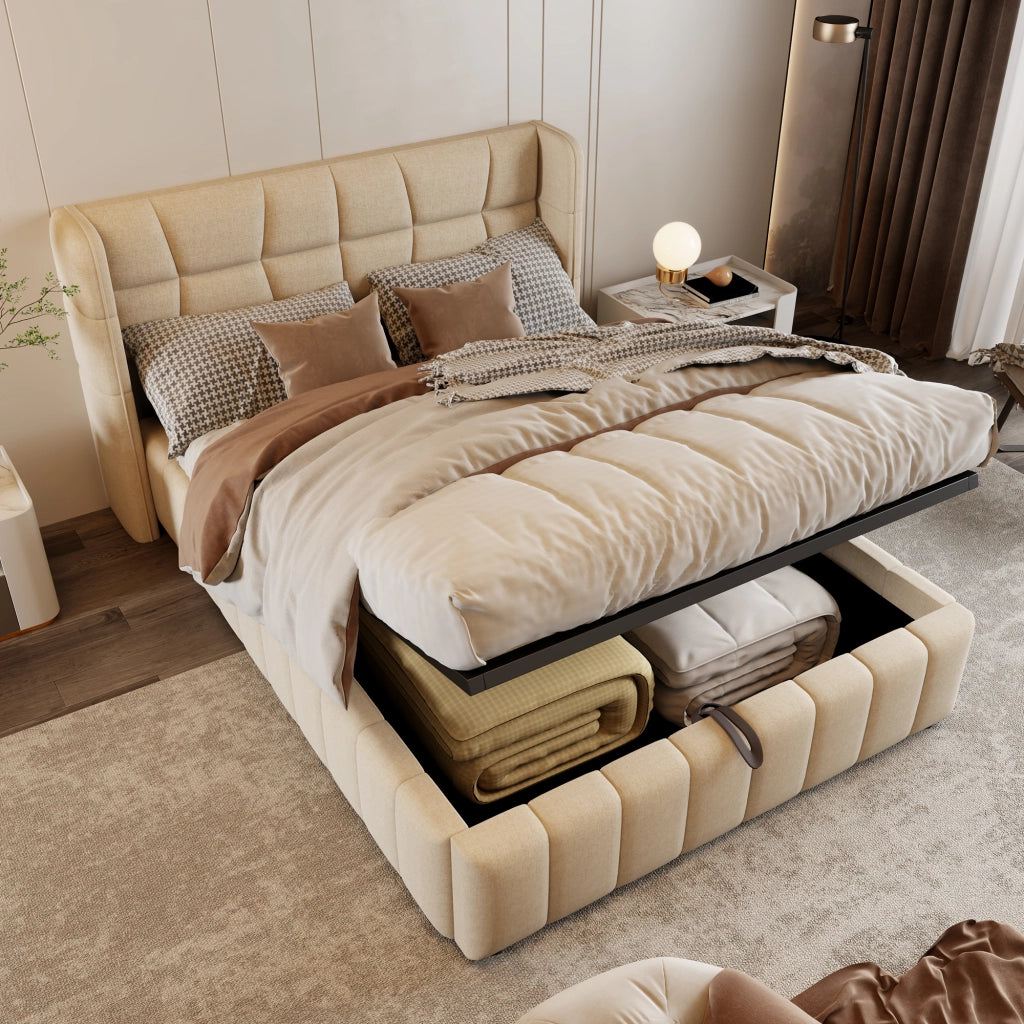 letto imbottito tessuto beige 140 x 200 cm