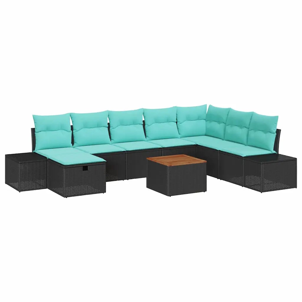 Set Divano da Giardino 9 pz Nero Poly Rattan 3360945