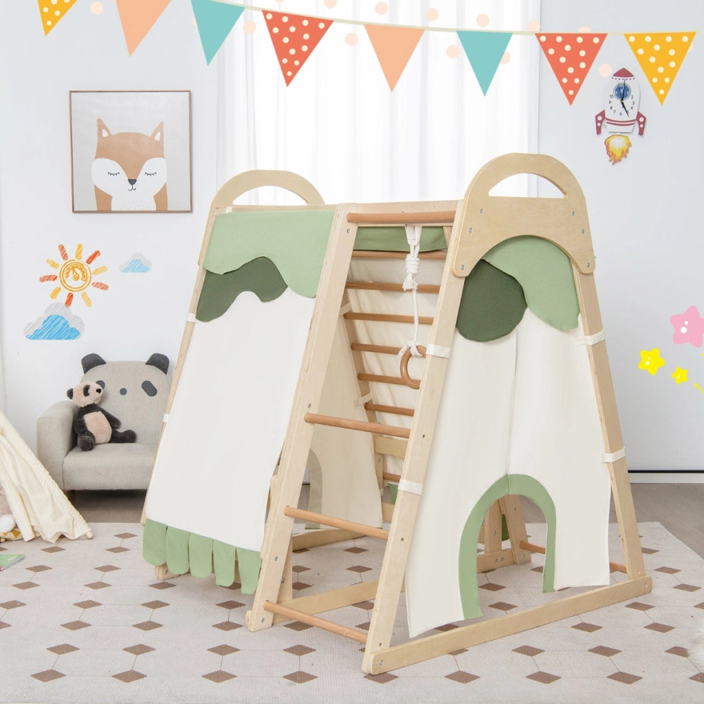 Set di giocattoli da arrampicata in legno con scivolo anelli da ginnastica, Parco giochi per bambini Naturale