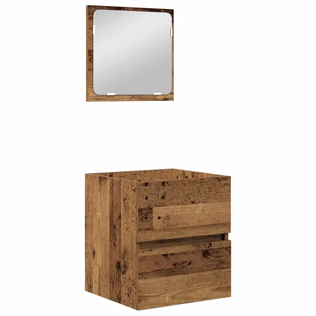 Set di mobili per il bagno 2 pcs Legno Antico e Bianco