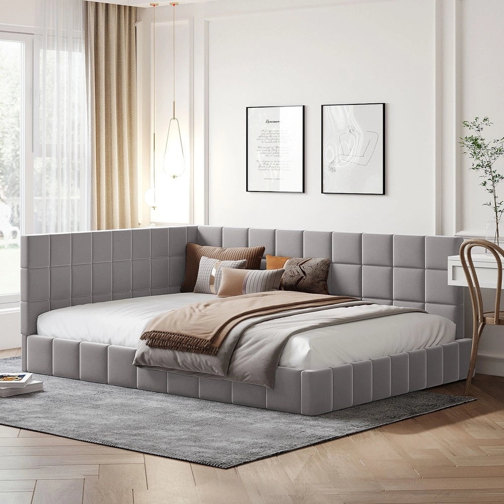 Letto Imbottito con Rete a Doghe ¨C MINIMAL ¨C Velluto Grigio 140x200