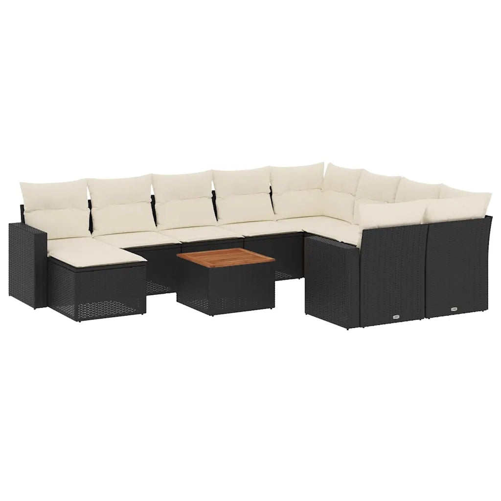 Set Divani da Giardino 11 pz con Cuscini in Polyrattan Nero 3256742