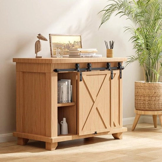 Set di porta scorrevole mini 1372 cm con binario a ruote per due porte scorrevoli in legno. Adatto per sistema bypass.