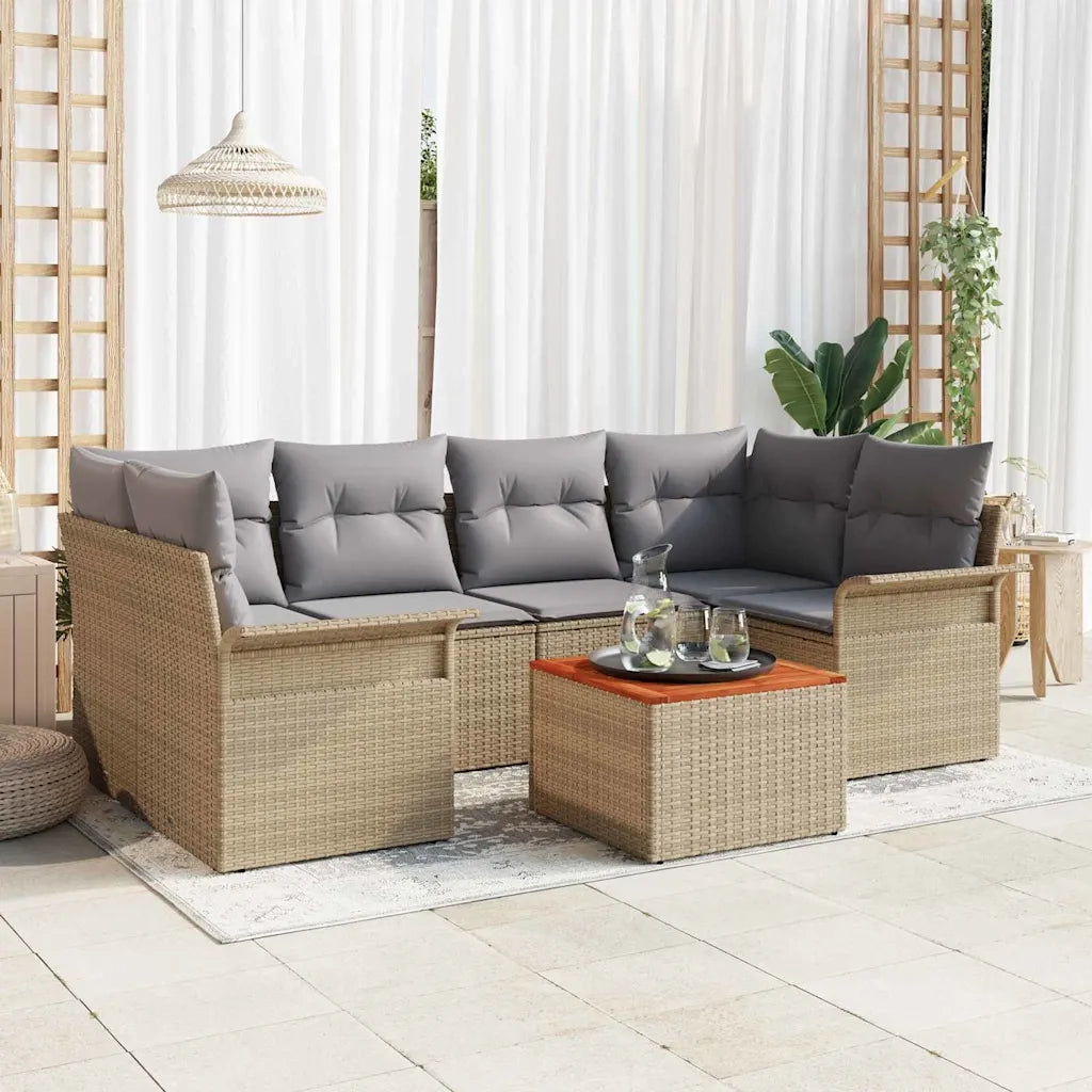 Set Divano da Giardino con cuscino 7 pcs Beige polyrattan