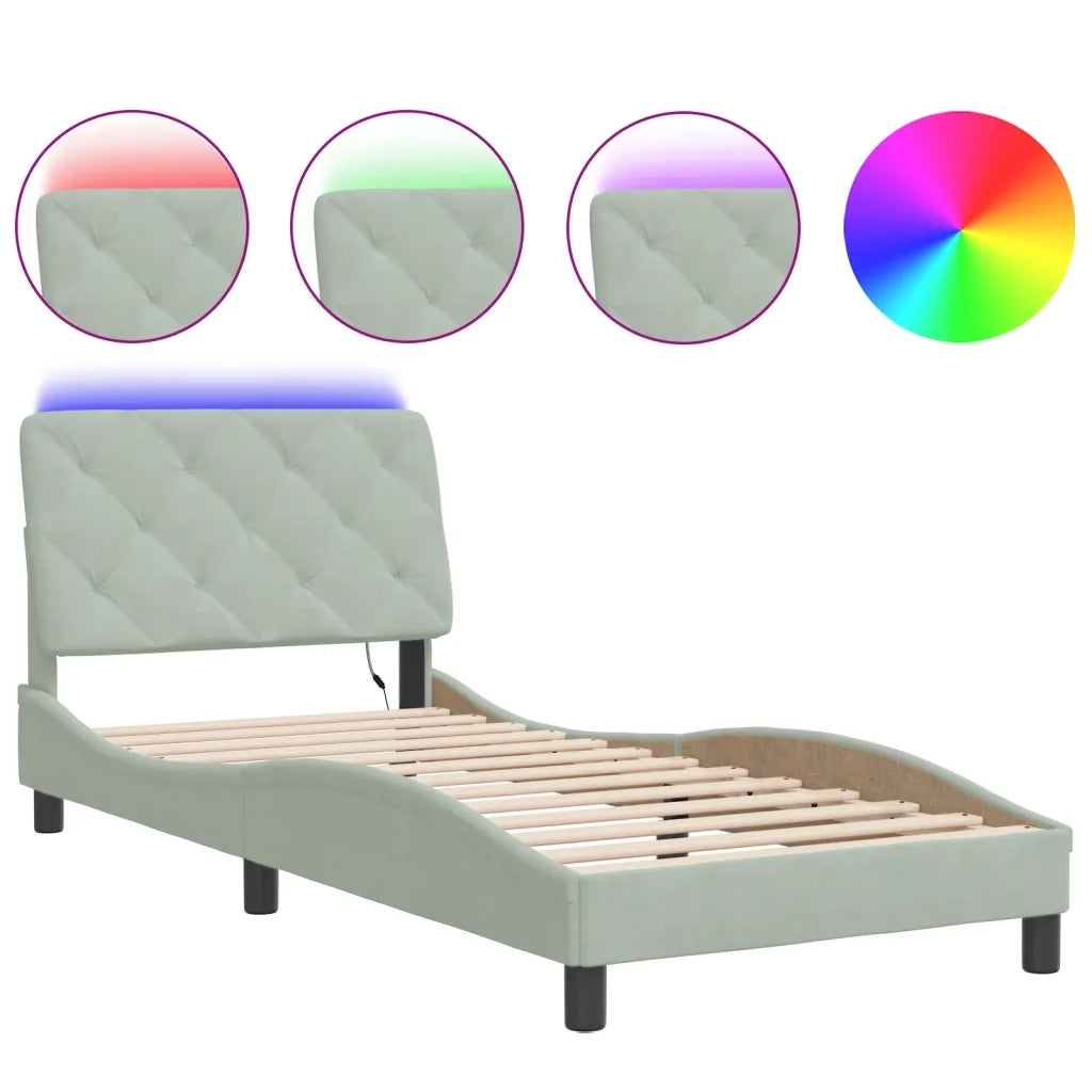 Giroletto con LED senza Materasso Grigio Chiaro 90x190 cm in Velluto