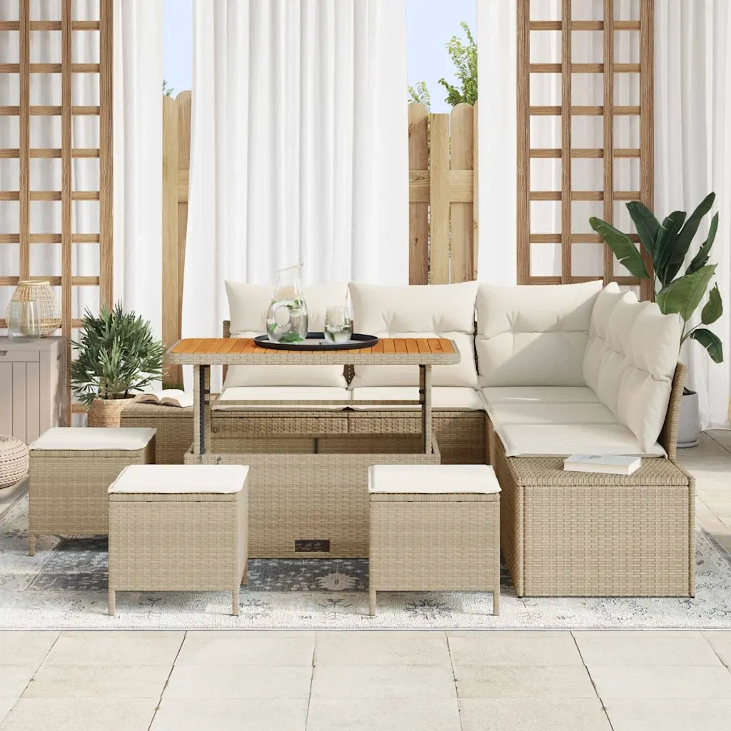 Set Divano da Giardino con cuscino 9 pcs Beige polyrattan