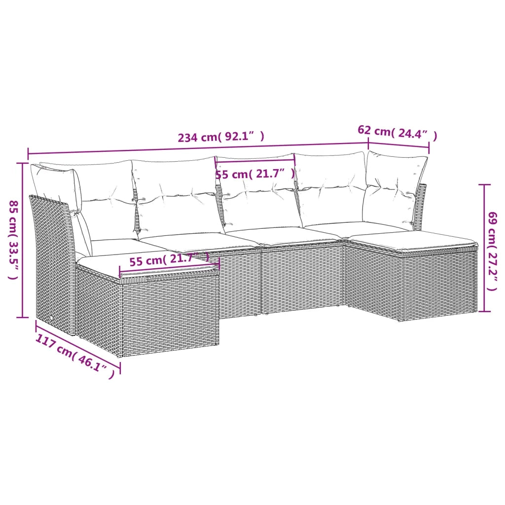 Set Divano da Giardino 6 pz con Cuscini Nero in Polyrattan 3218006