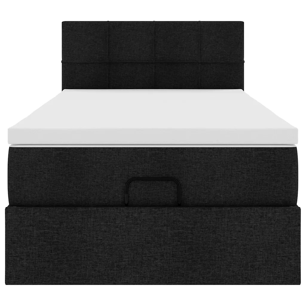 Pouf Letto con Materasso Nero 100x200 cm in Tessuto