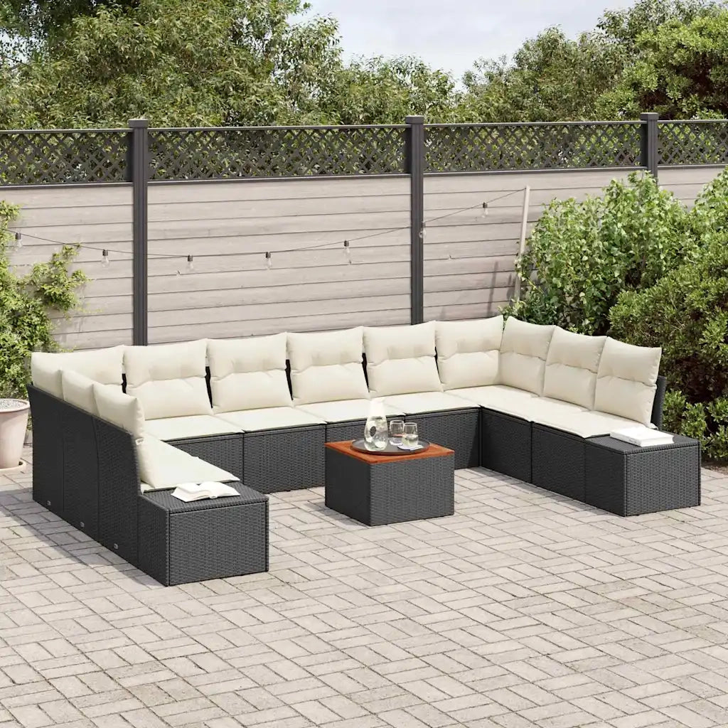 Set Divano da Giardino con cuscino 11 pcs Nero polyrattan