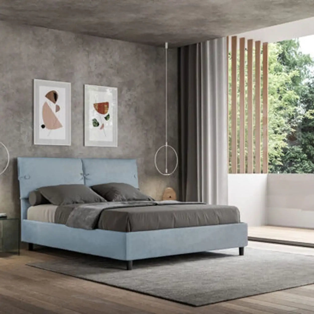 Letto matrimoniale contenitore imbottito 160x210 microfibra azzurro Sleeper