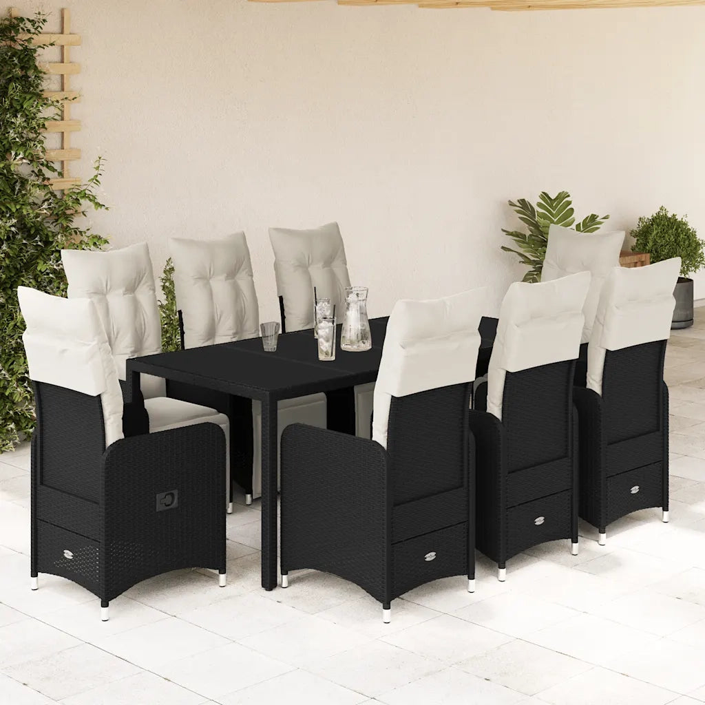 Set Bistrò da Giardino 9 pz con Cuscini in Polyrattan Nero 3277140