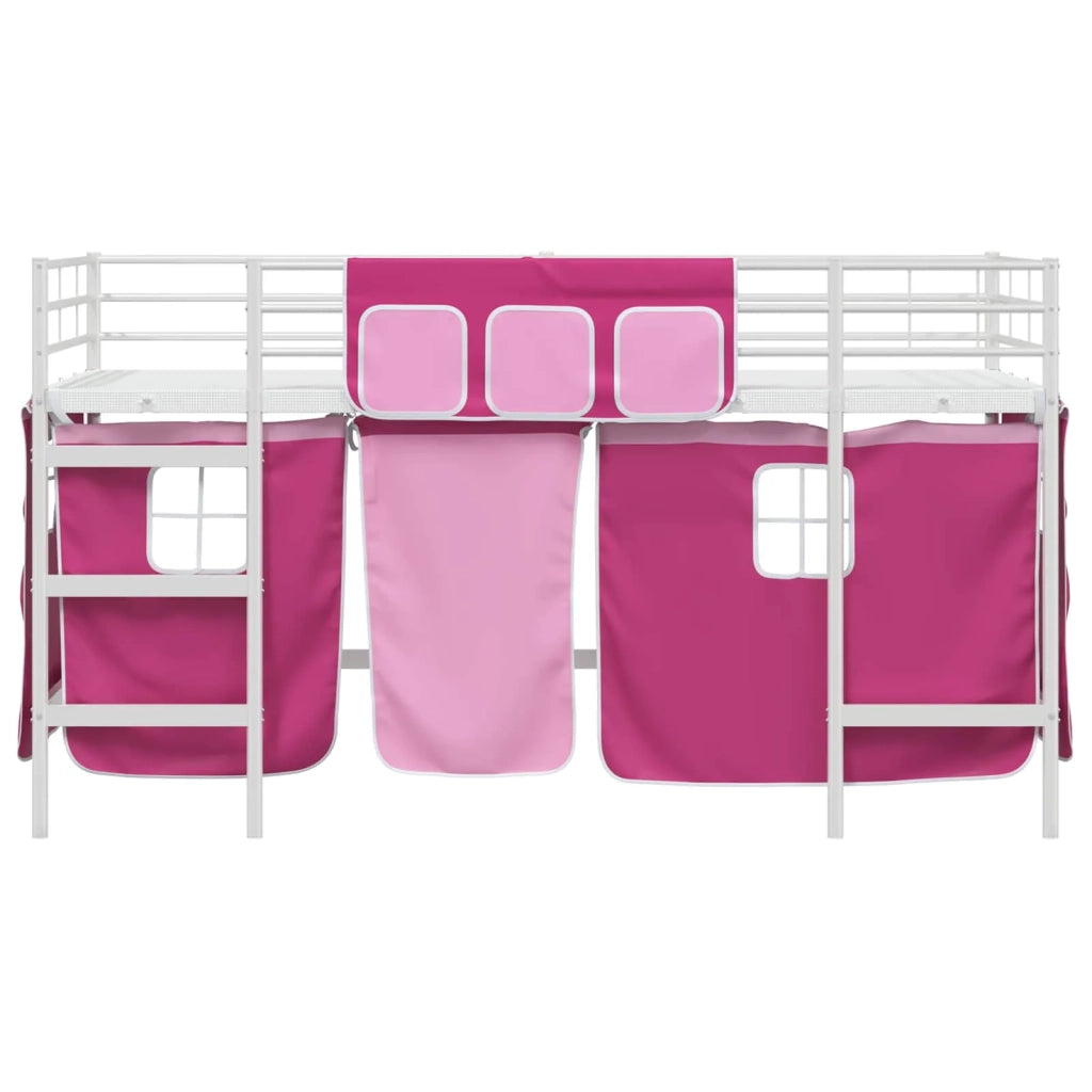 Struttura del Letto Loft per Bambini con Tendine-Giroletto per bambini Bianco e Rosa 746082