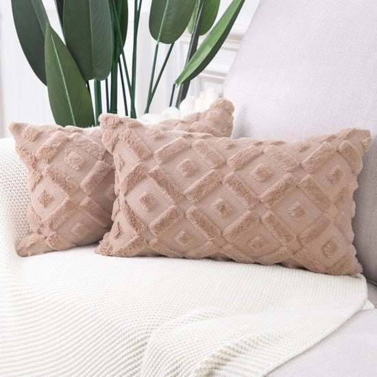 Set di 2 cuscini di piuma morbidi, decorativi, con copricuscini in velluto, stile lussuoso, per divano, camera da letto, marrone, 30x50 cm, rettangolare