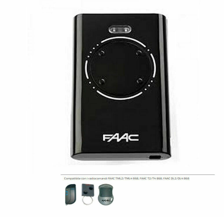 TELECOMANDO TRASMETTITORE FAAC XT4 XT4 868 SLH MASTER ORIGINALE 7870101 NERO