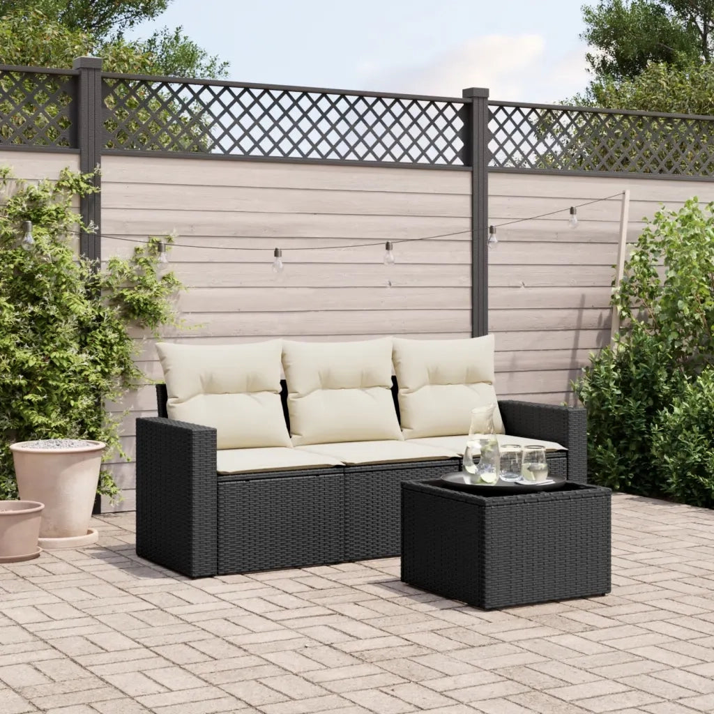 Set Divani da Giardino 4 pz con Cuscini Nero in Polyrattan 3251003