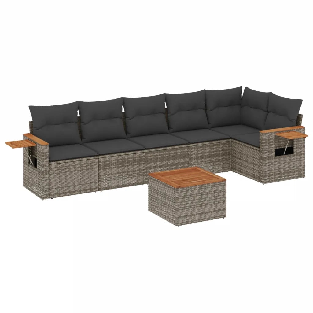Set Divani da Giardino 7 pz con Cuscini Grigio in Polyrattan