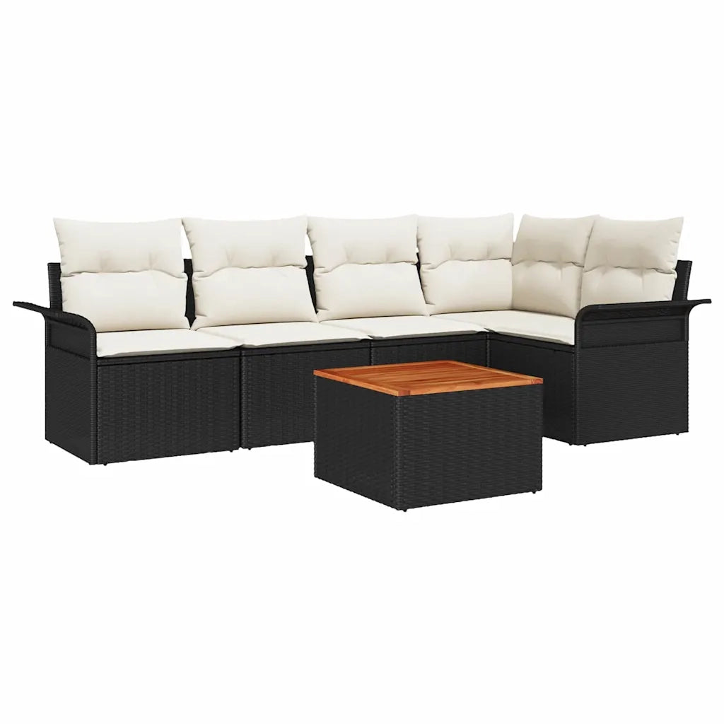 Set Divano da Giardino 6 pcs Nero e Crema polyrattan