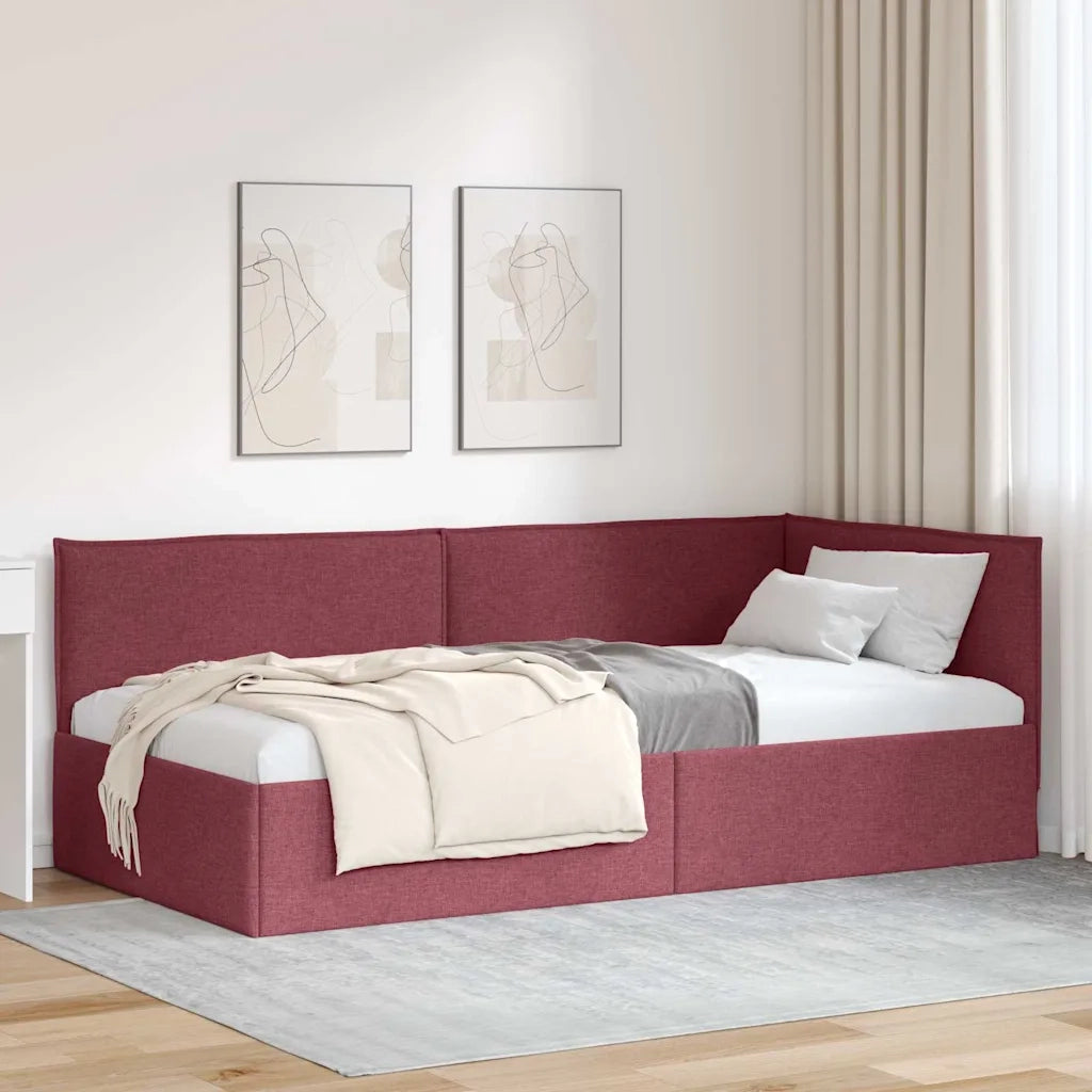 Cornice del letto ad angolo Rosso Vino 100 x 200 cm Tessuto