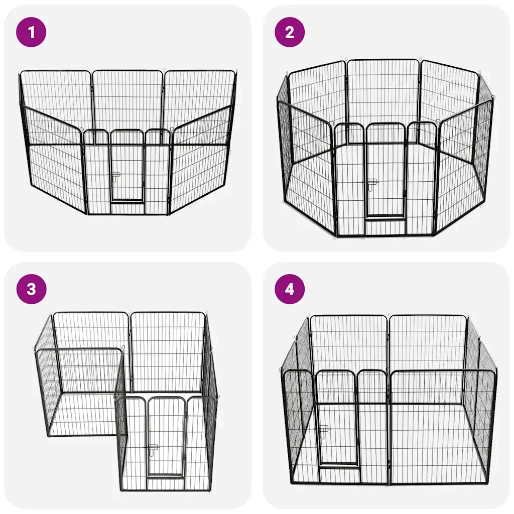 Box per Cani con 8 Pannelli in Acciaio 80x100 cm Nero 170574