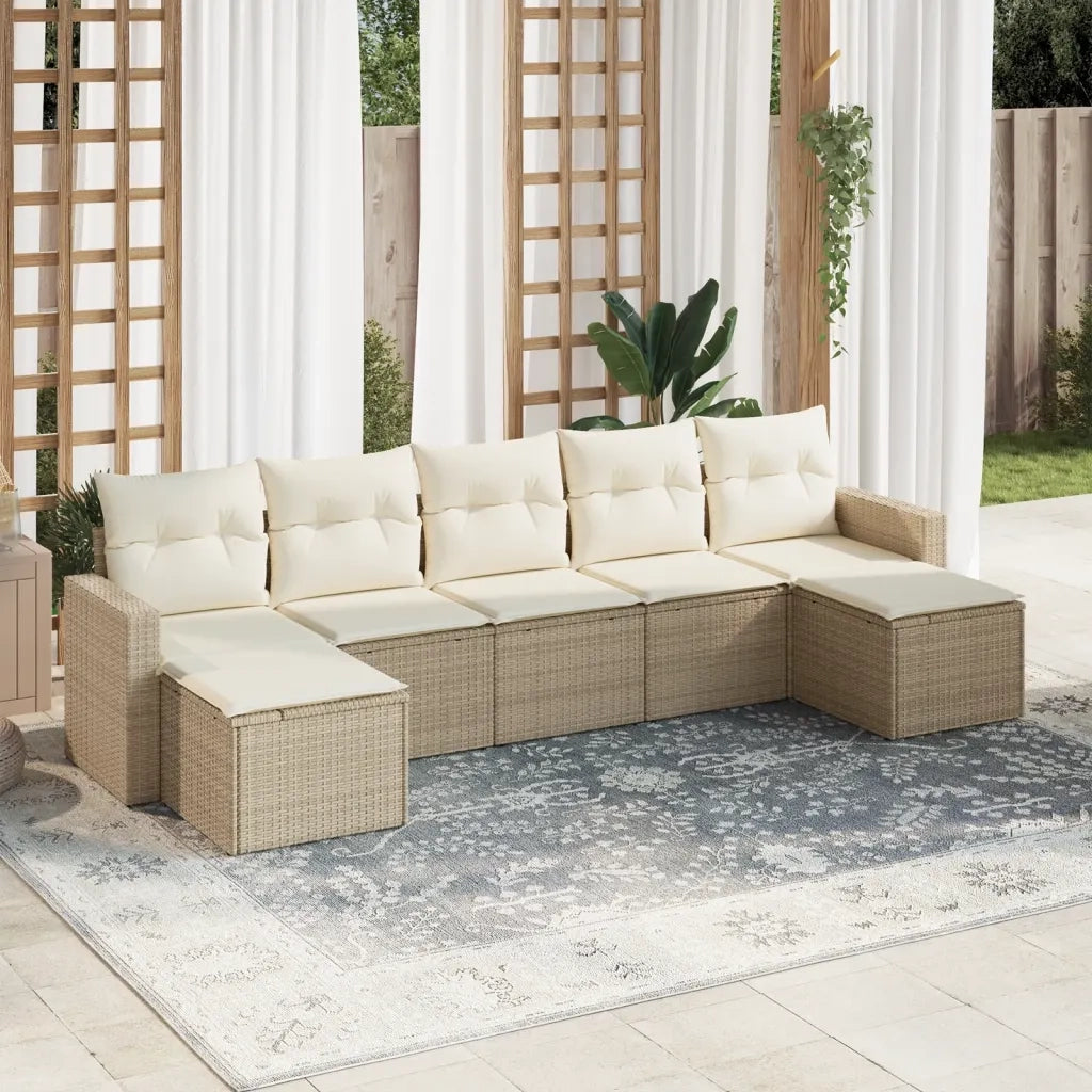 Set Divani da Giardino 7 pz con Cuscini Beige in Polyrattan 3219328