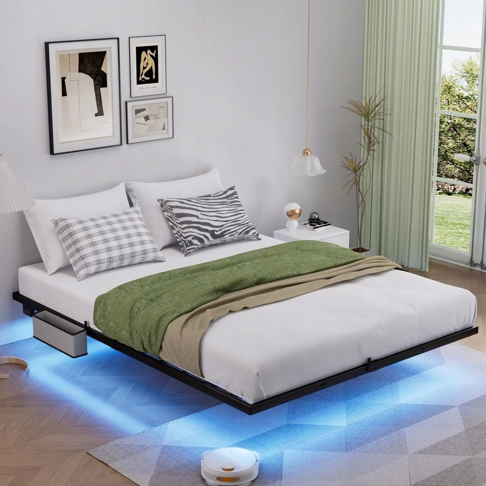Letto a piattaforma in metallo - Xylo - 160x200 - Nero - LED