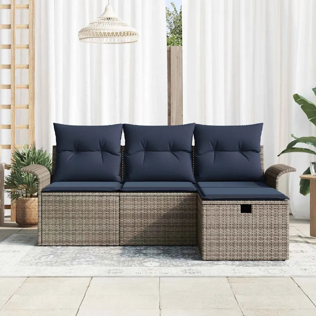 Set Divano da Giardino 4 pcs Grigio e Blu Navy polyrattan 3358854