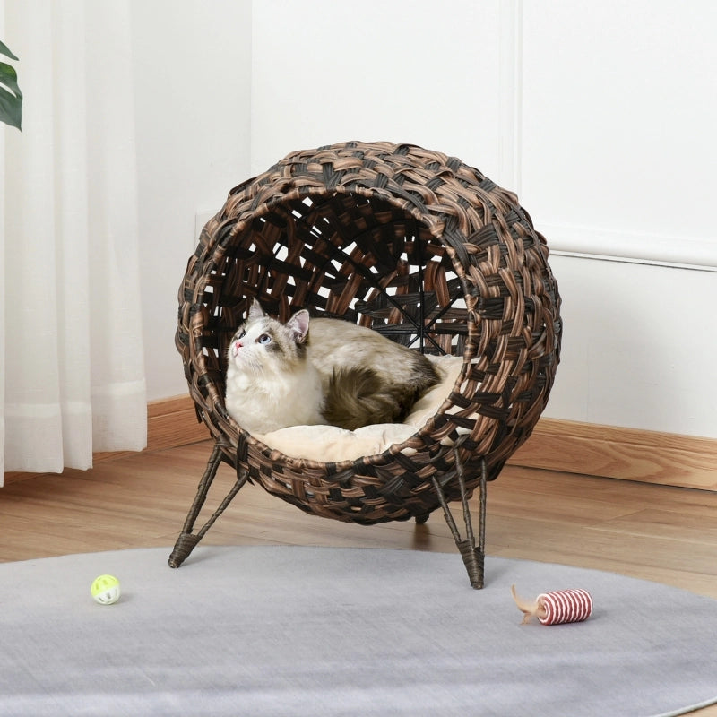 CUCCIA per gatti in rattan PE Ø54 x 46 x 59 cm Marrone con cuscino