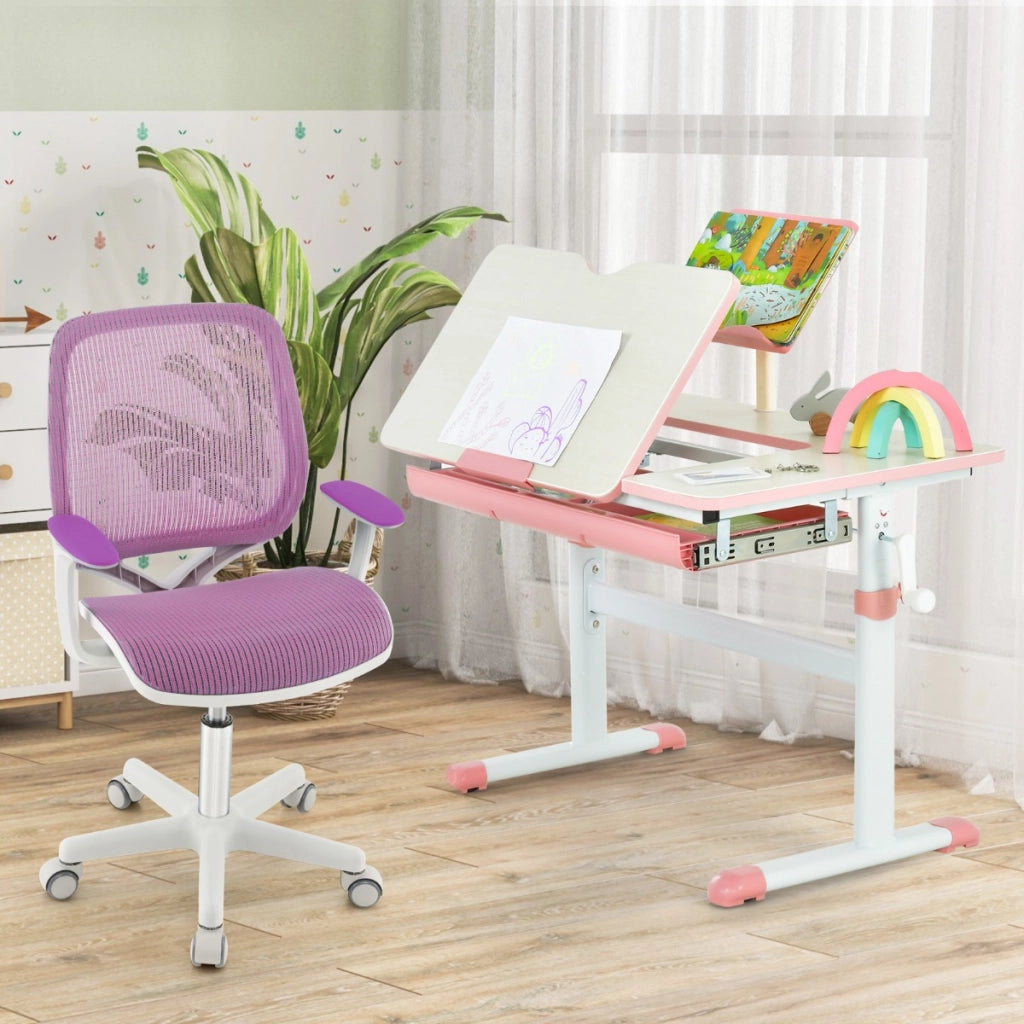 Sedia da scrivania per bambini con altezza regolabile ruote con freno braccioli morbidi, Sedia girevole per computer Viola-Tavoli e sedie