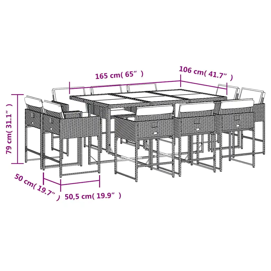 Set da Pranzo da Giardino 11 pz con Cuscini in Polyrattan Nero 3278162