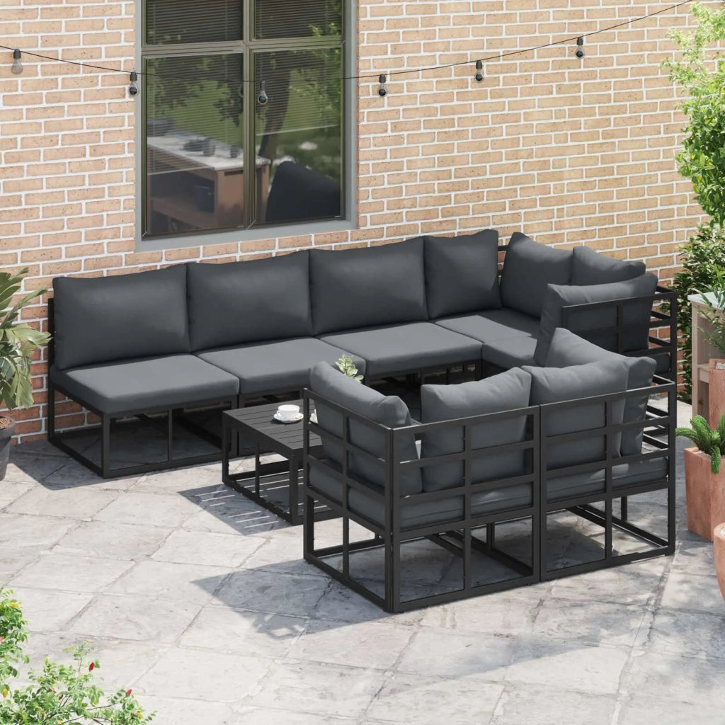 Set Divano da Giardino con cuscino 8 pcs Nero Alluminio