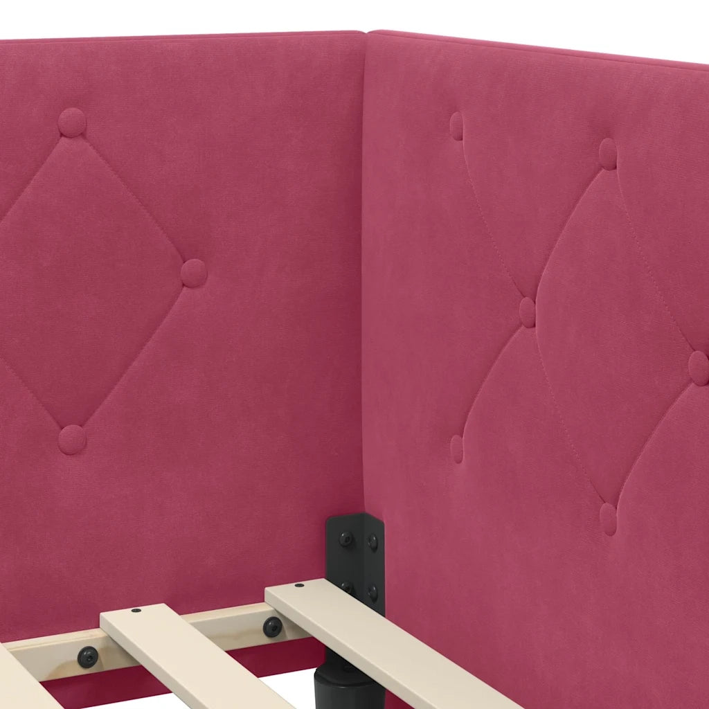 Cornice del letto ad angolo Rosso Vino 90 x 200 cm Velluto 42016537