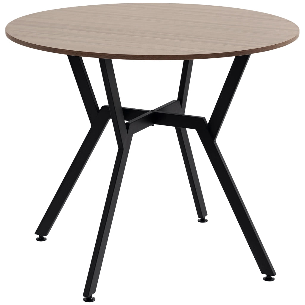 Tavolo da Pranzo Rotondo ¨C zephmum ¨C Legno e Acciaio Nero e Marrone ?90x76 cm