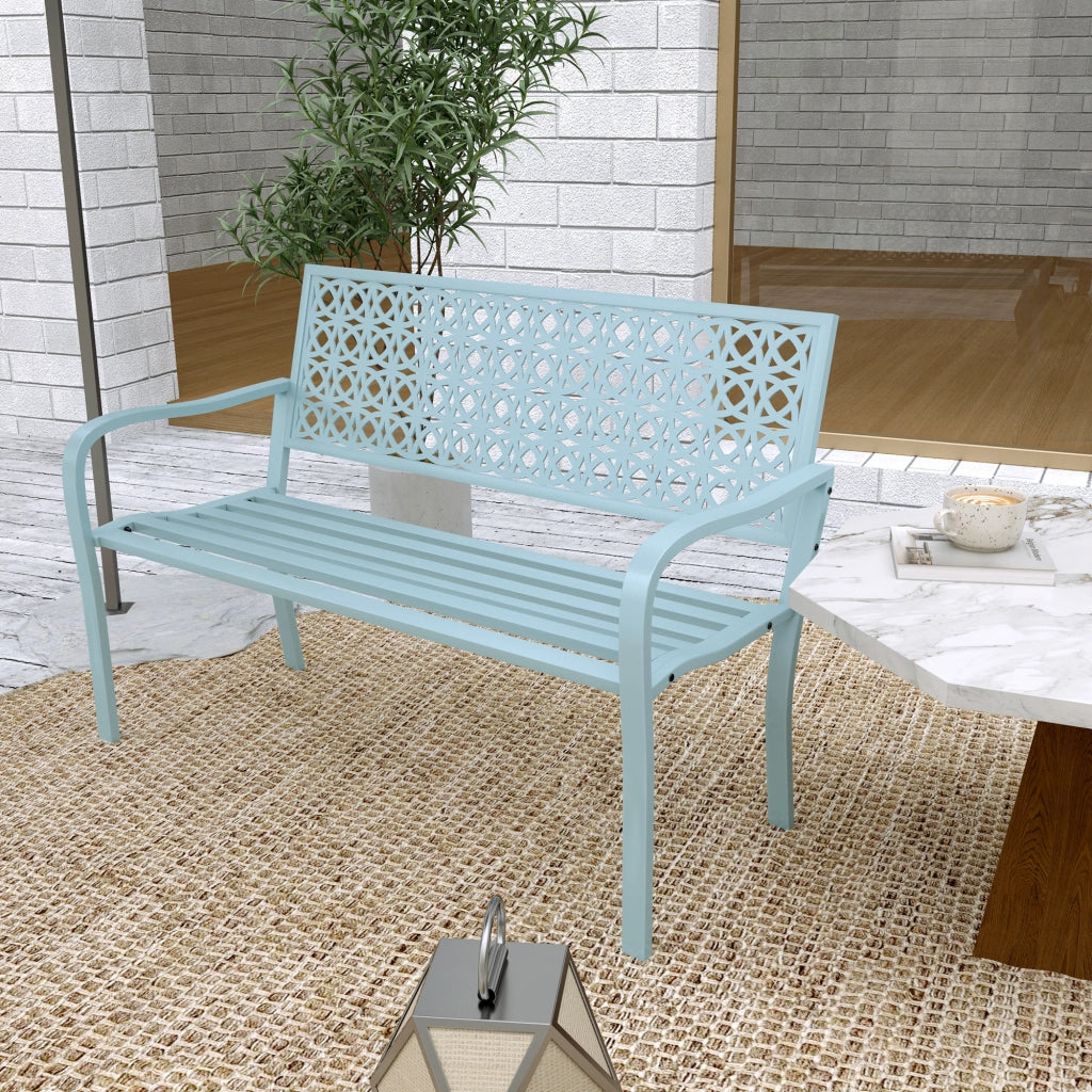 Panchina da Giardino 2 Posti ¨C Minimal ¨C Acciaio Blu con Braccioli