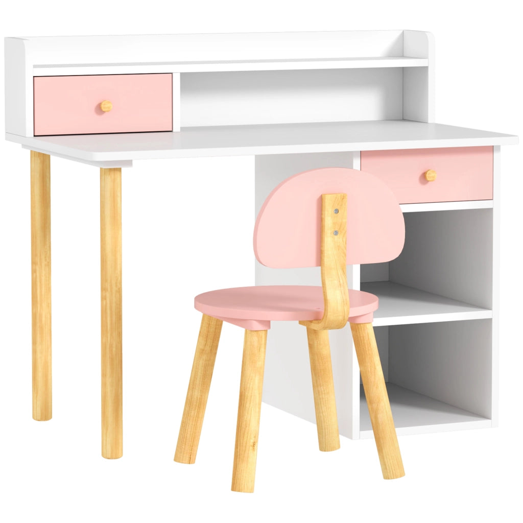 Scrivania per bambini con sedia e cassetti ¨C Xylo ¨C Rosa e bianco con ripiani