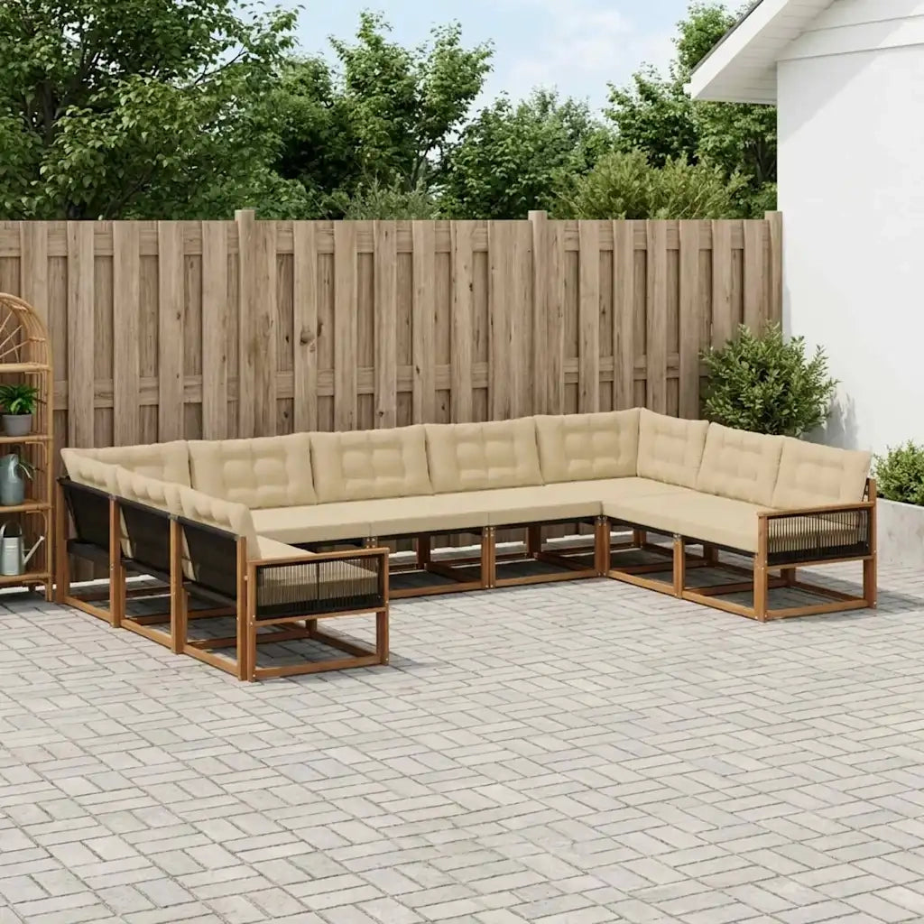 Set di divani da esterno con cuscino 9 pcs Naturale e Beige 3381681