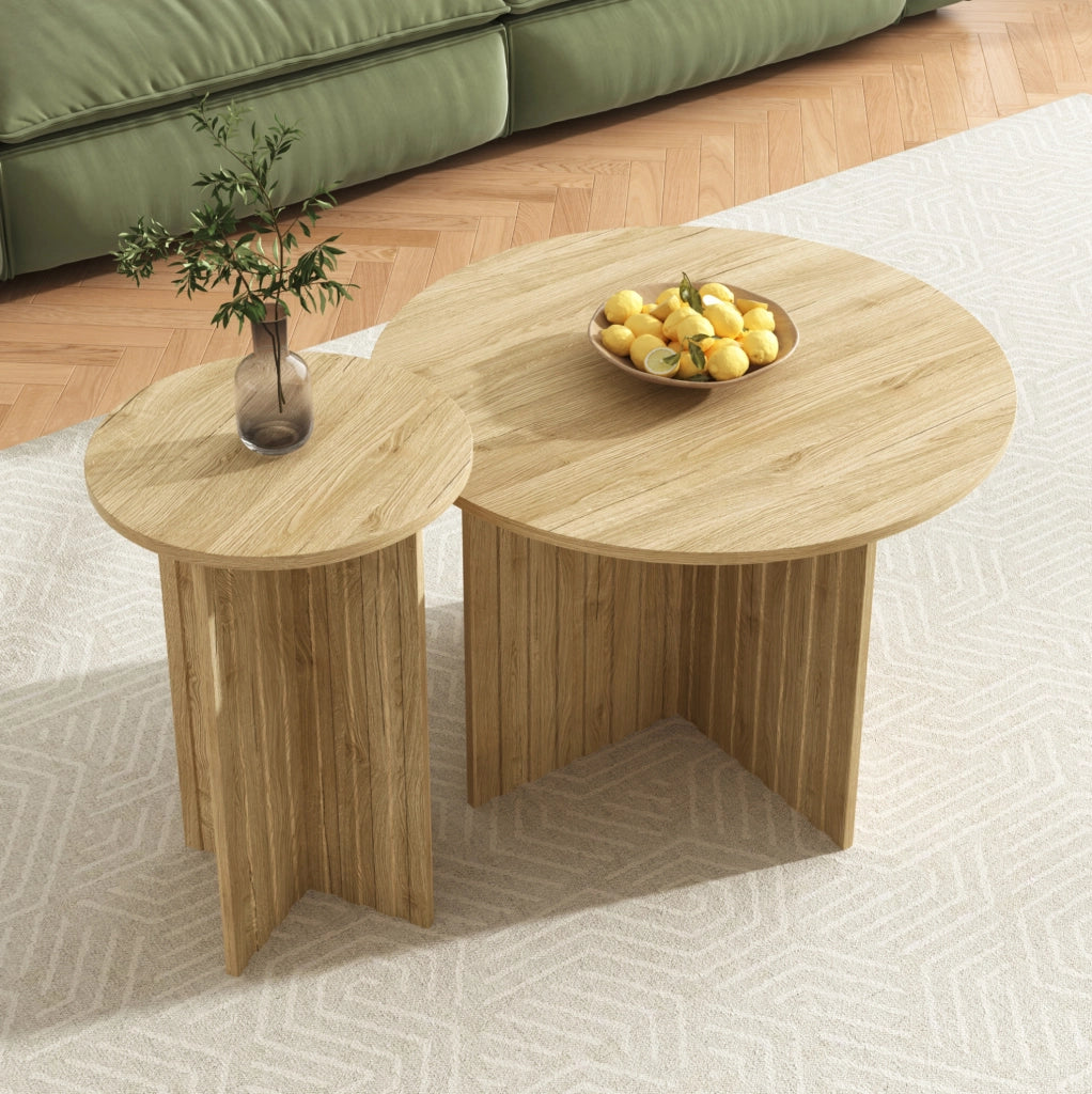 Set di 2 tavolini nesting rotondi in MDF e truciolare; colore naturale; ? 76 e 40 cm