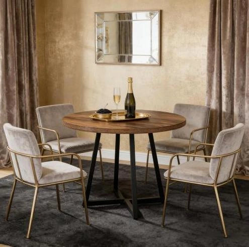 Tavolo da pranzo industriale 80 cm in MDF e metallo; marrone rustico e nero