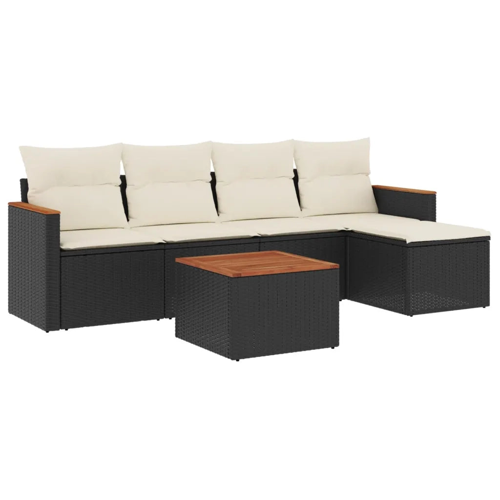 Set Divano da Giardino 6 pz con Cuscini Nero in Polyrattan 3225923