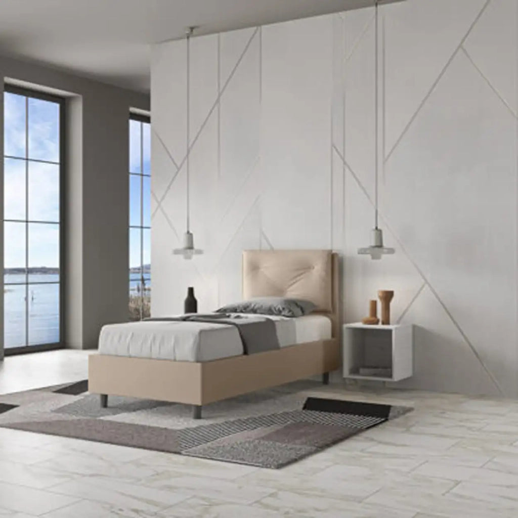 Letto singolo senza rete imbottito 80x210 similpelle tortora Appia
