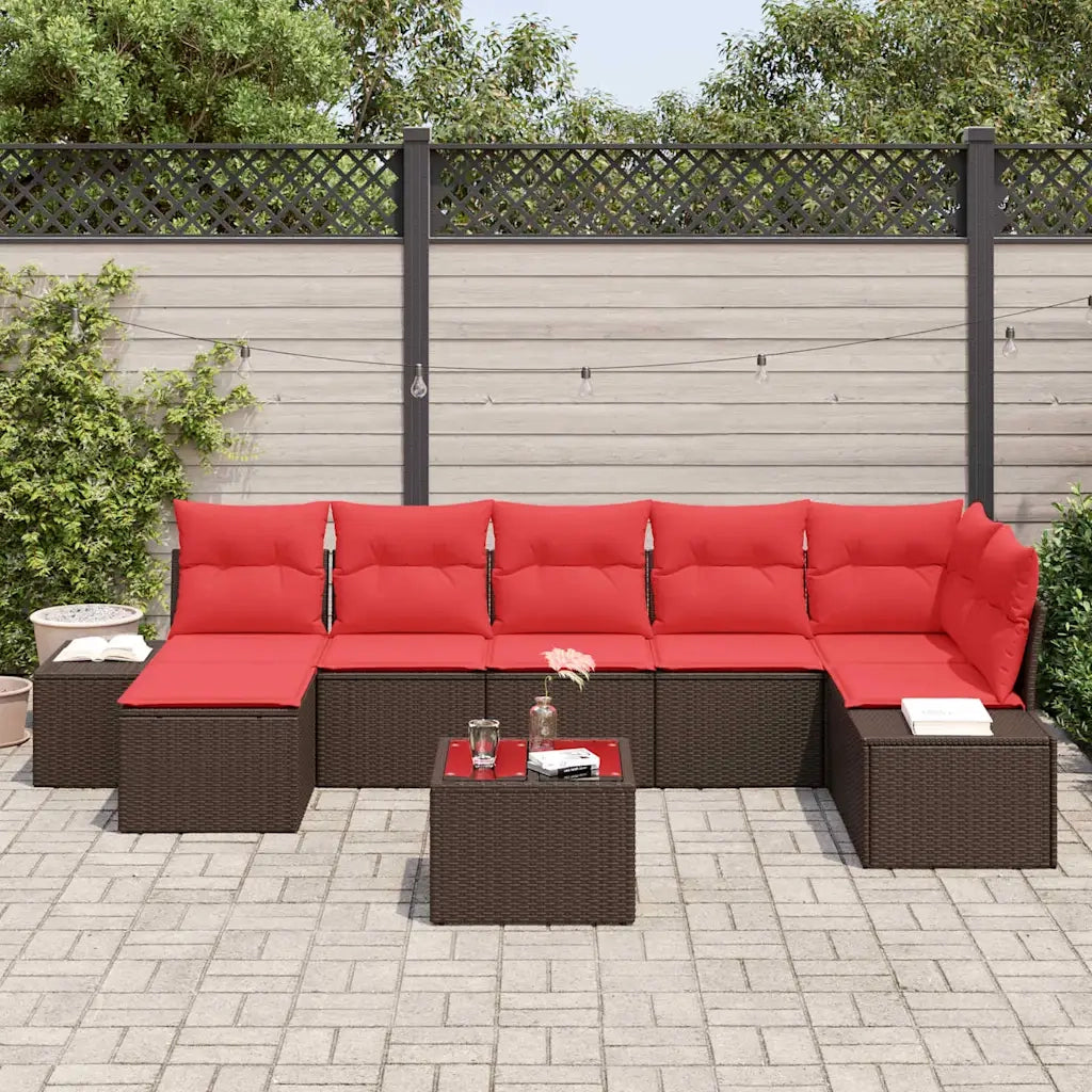 Set Divano da Giardino 7 pz Marrone e Rosso polyrattan 3355833
