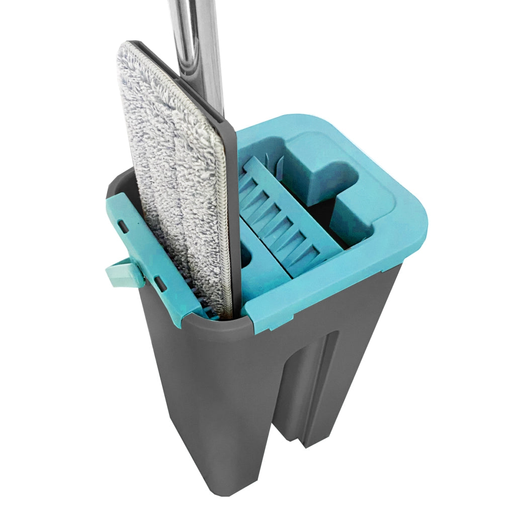 Panno extra piatto con secchio strizzatore 4 Panni riutilizzabili in microfibra blu